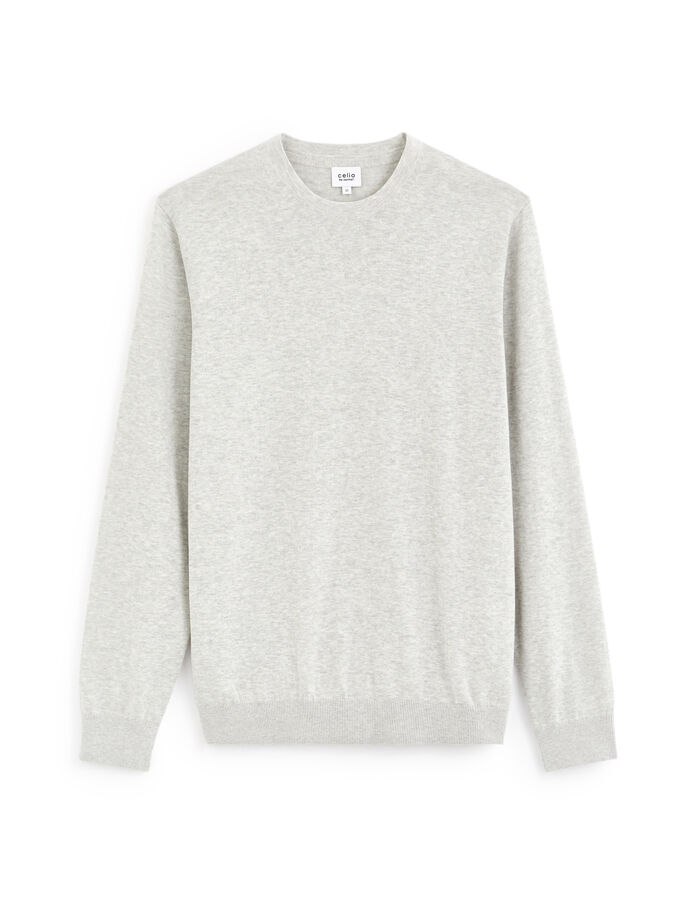 celio Pull col rond 100% coton - gris chiné