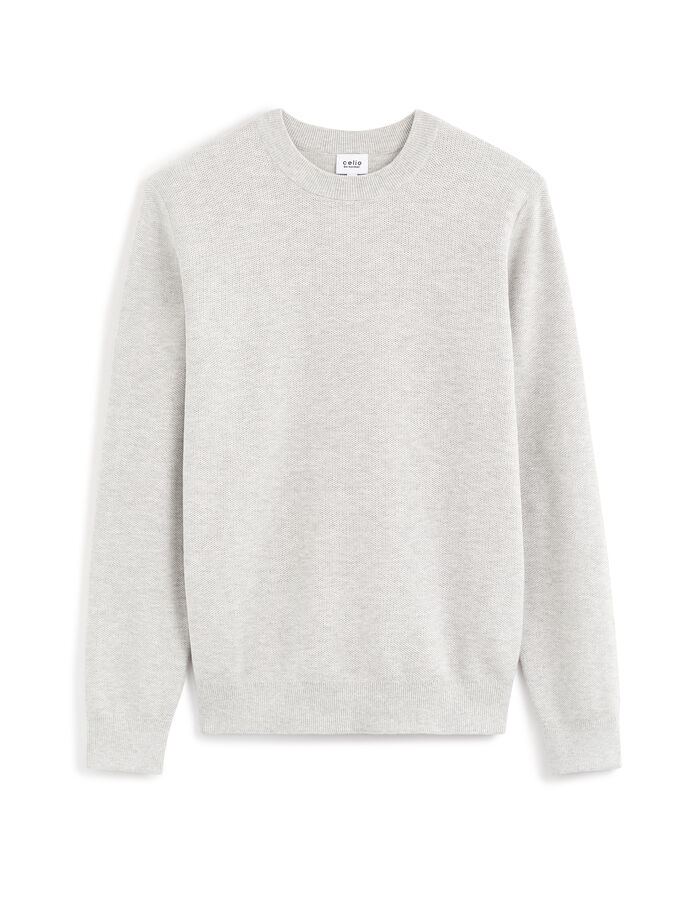 celio Pull col rond 100% coton - gris chiné