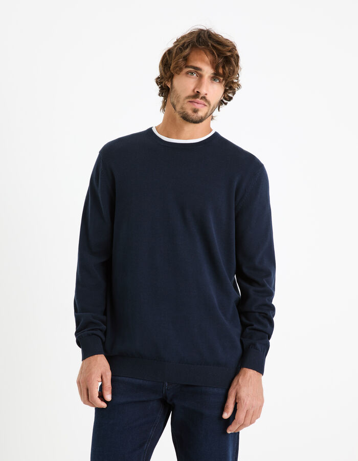 Celio Pull Col Rond 100% Coton - Marine