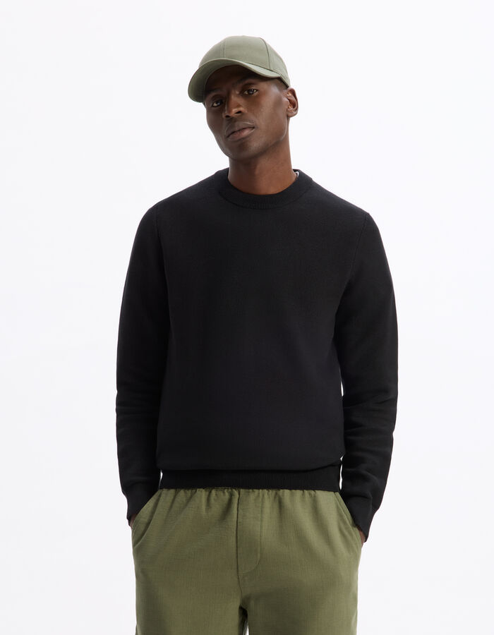 Celio Pull Col Rond 100% Coton - Noir