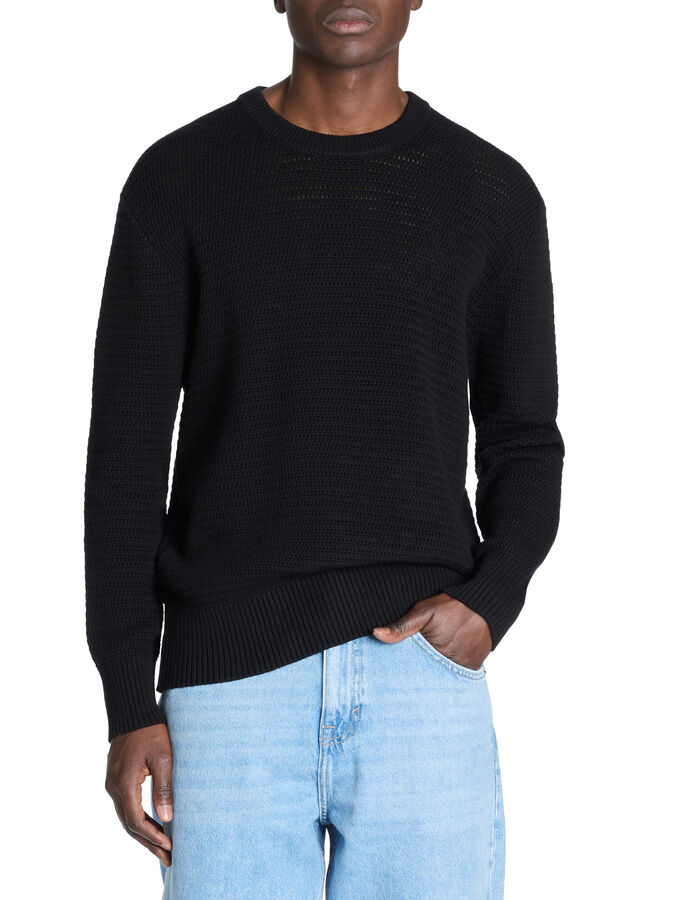 Celio Pull Col Rond 100% Coton - Noir
