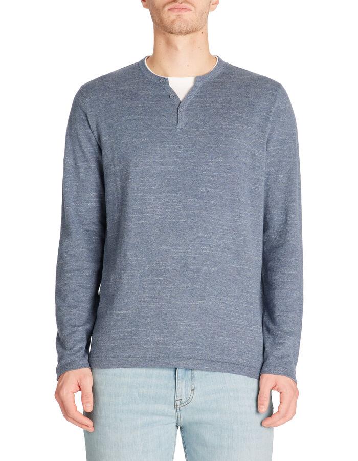 Celio Pull Col Tunisien 100% Coton - Bleu