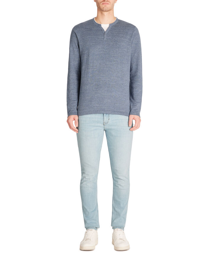 Celio Pull Col Tunisien 100% Coton - Bleu