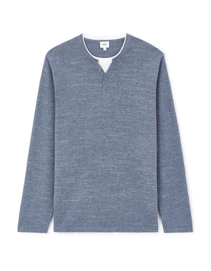 celio Pull col tunisien 100% coton - bleu