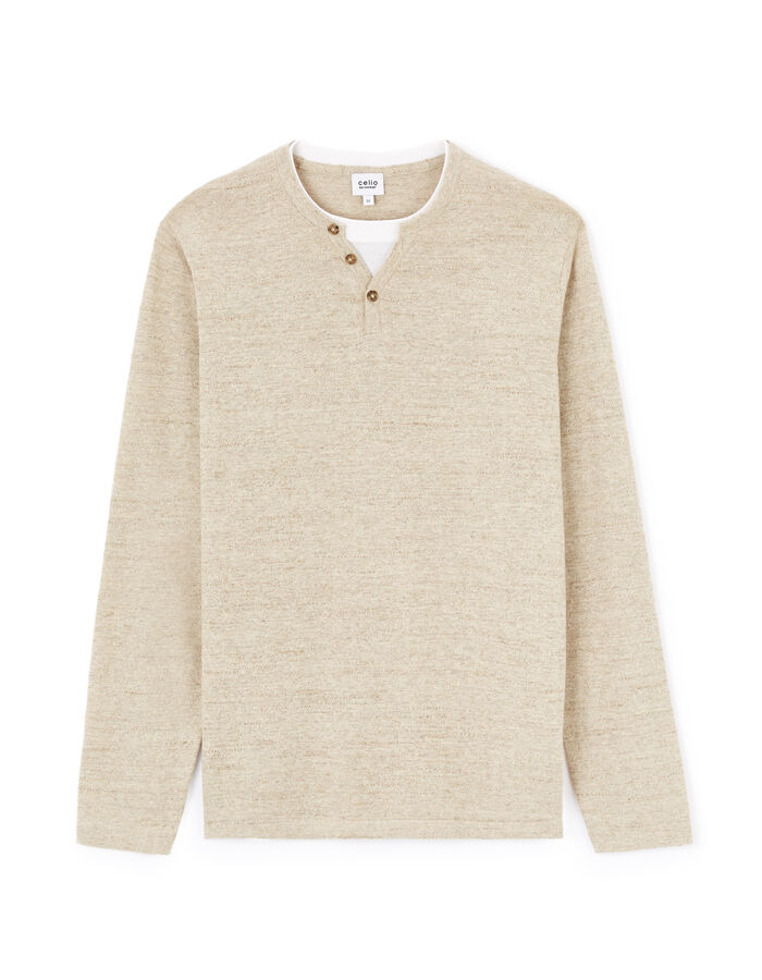 celio Pull col tunisien coton mélangé - beige