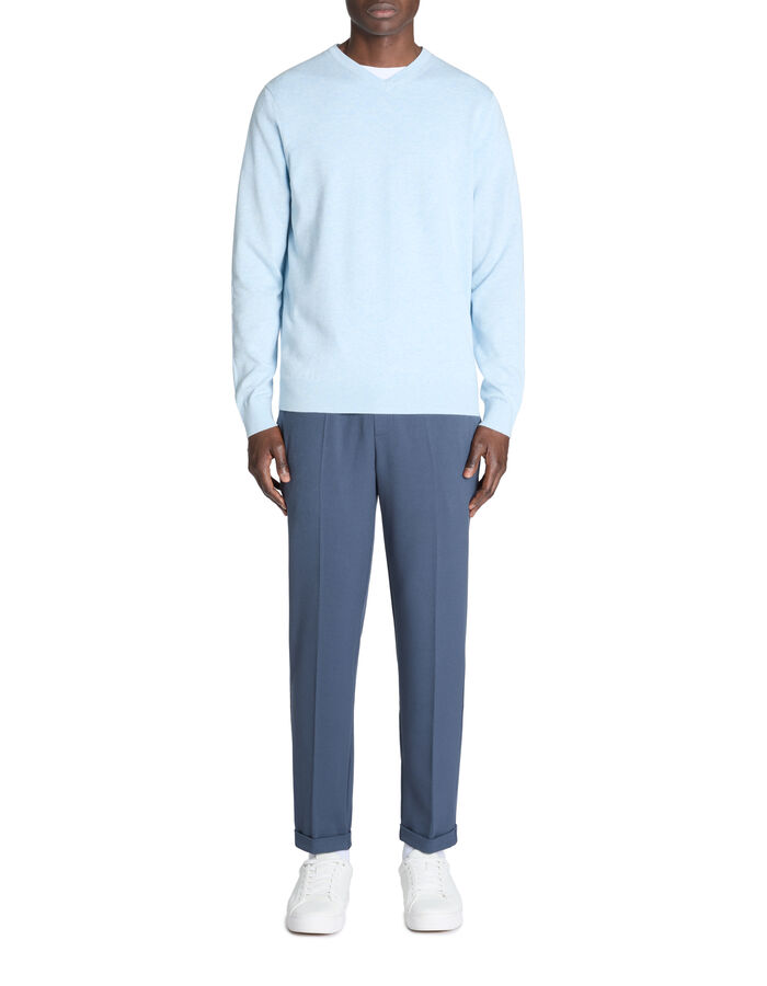 Celio Pull Col V 100% Coton - Bleu Clair