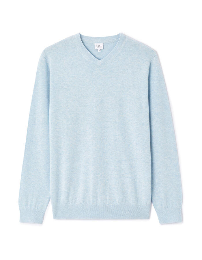 celio Pull col V 100% coton - bleu clair