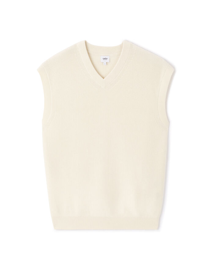celio Pull col v 100% coton - ecru