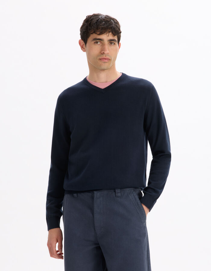 Celio Pull Col V 100% Coton - Marine