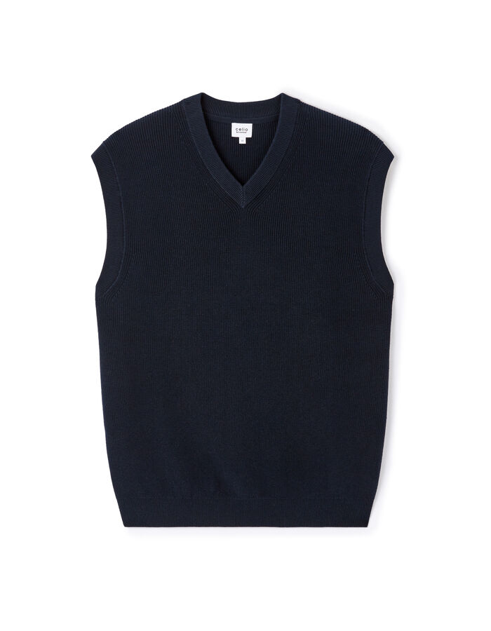celio Pull col v 100% coton - marine