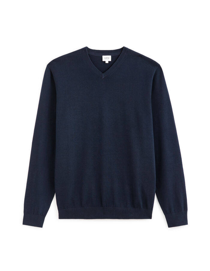 celio Pull col V 100% coton - marine