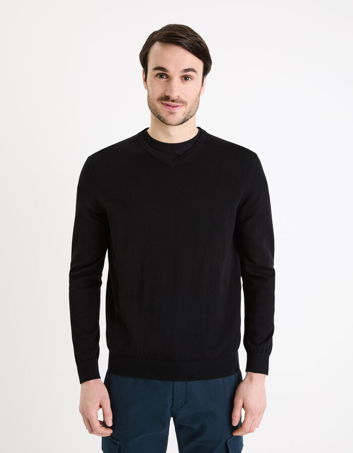 Celio Pull Col V 100% Coton - Noir