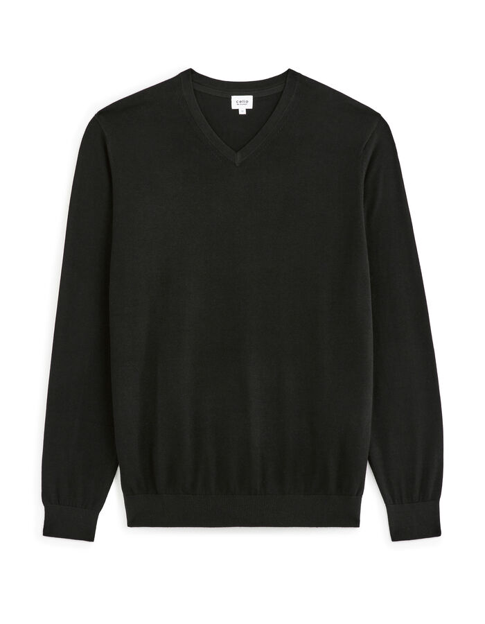 celio Pull col V 100% coton - noir
