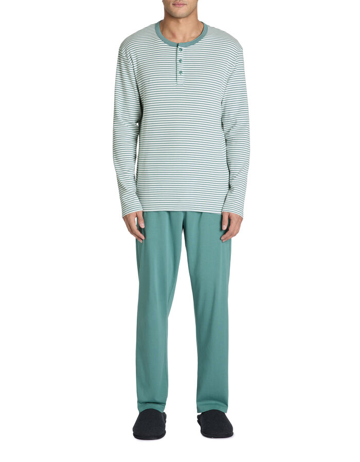 Celio Pyjama Long 100% Coton Stretch - Turquoise