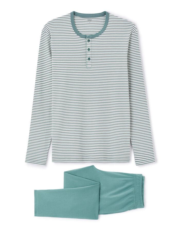 Celio Pyjama Long 100% Coton Stretch - Turquoise