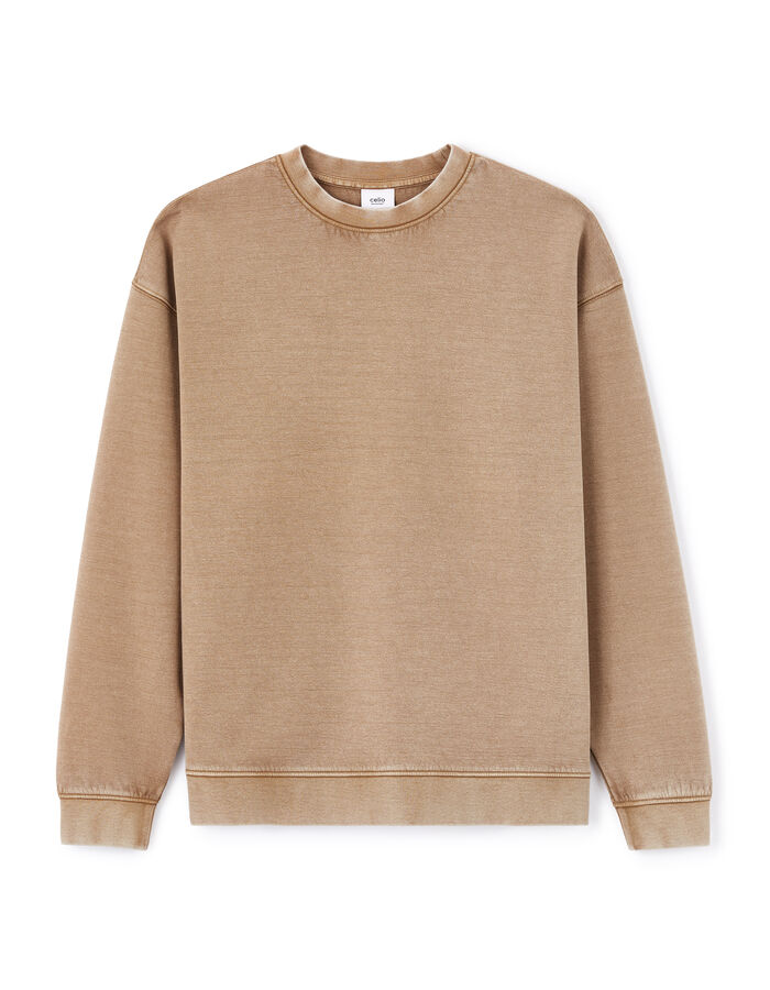 Celio Sweat Oversize Col Rond Coton Mélangé - Taupe