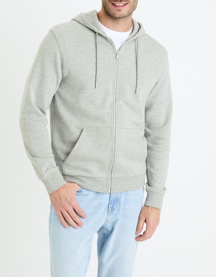 Celio Sweat Zippé à Capuche En Coton Mélangé - Gris