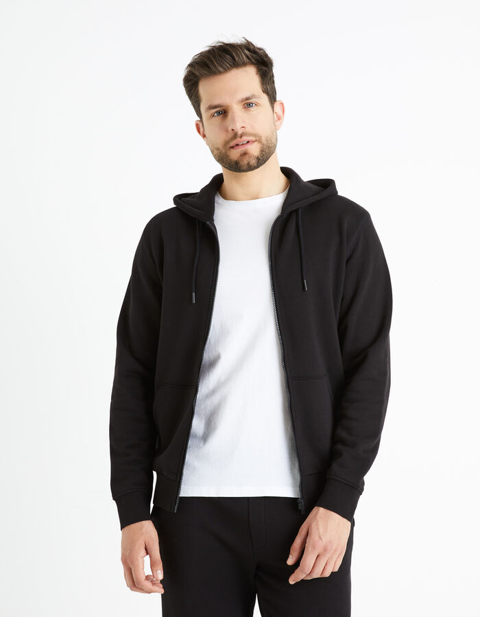 Celio Sweat Zippé à Capuche En Coton - Noir