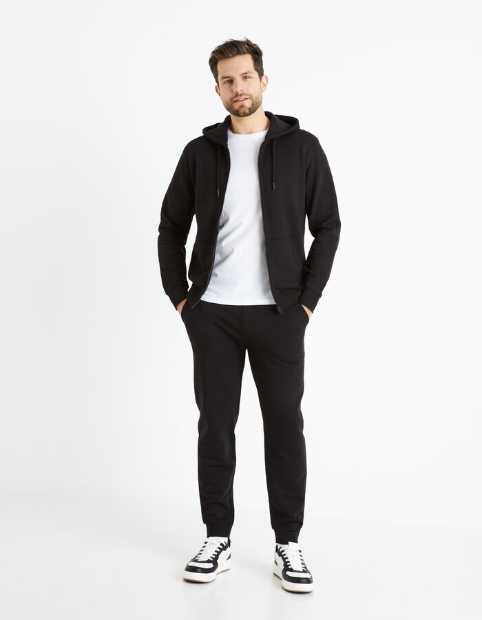 Celio Sweat Zippé à Capuche En Coton - Noir