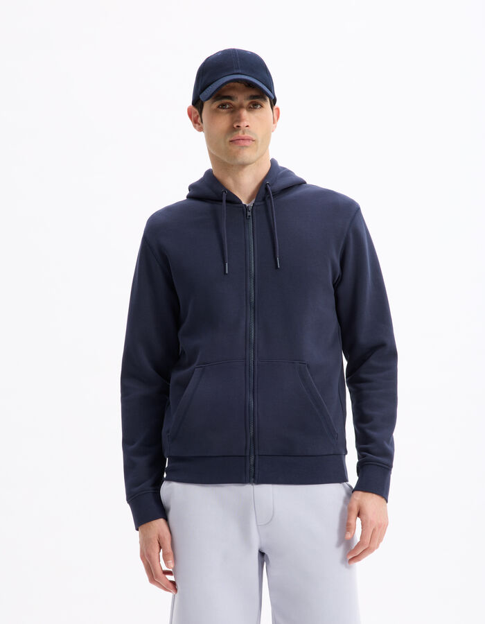 Celio Sweat Zippé Capuche Regular 100% Coton - Marine