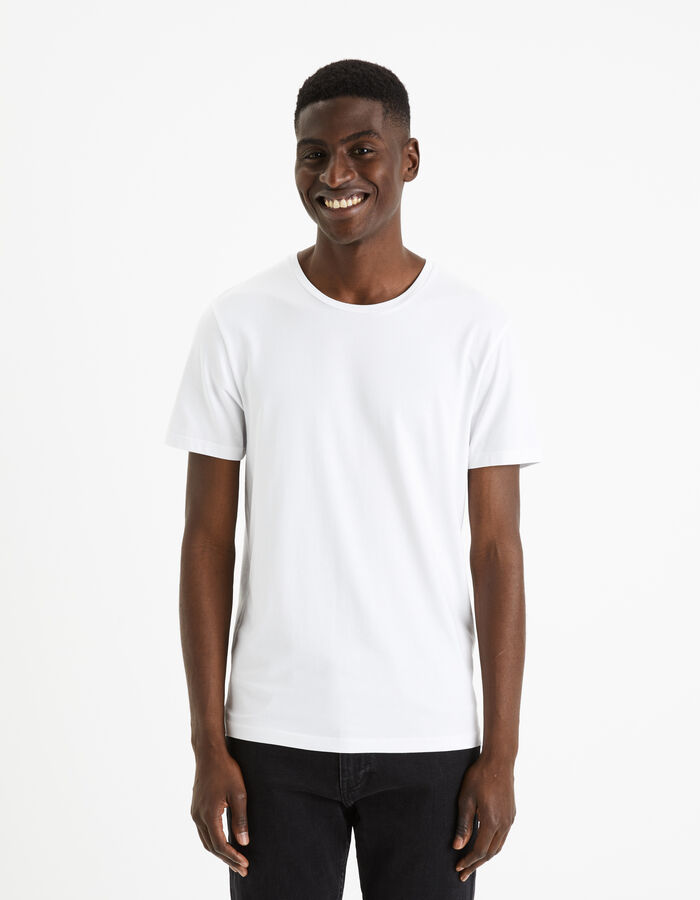 Celio T-shirt Slim Col Rond En Coton Stretch - Blanc