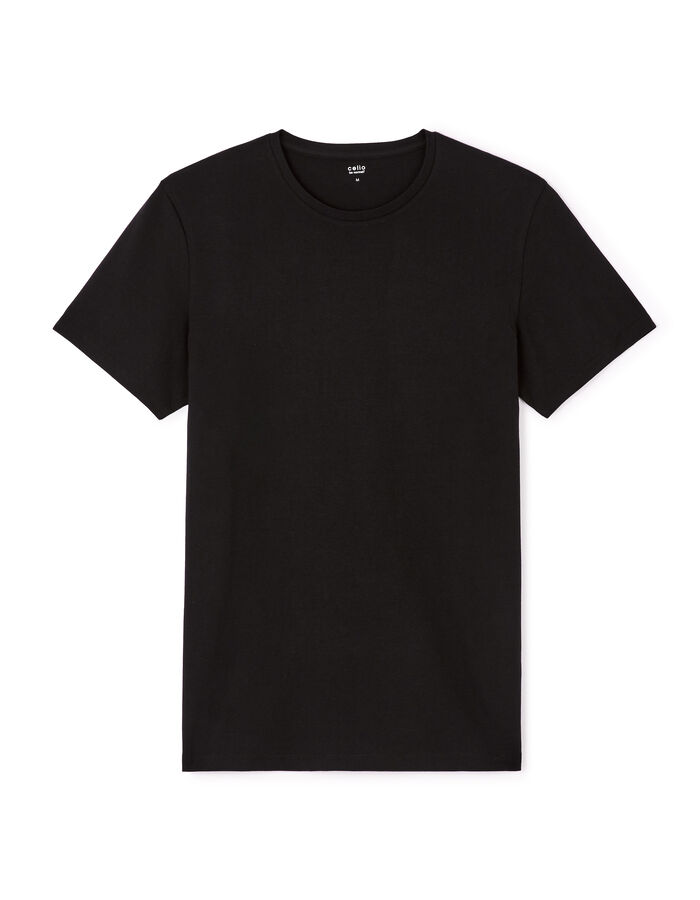 celio T-shirt slim col rond en coton stretch - noir