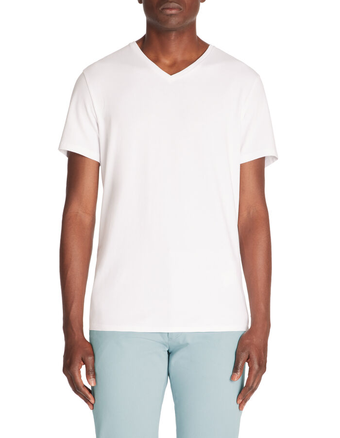 Celio T-shirt Slim Col V En Coton Stretch - Blanc