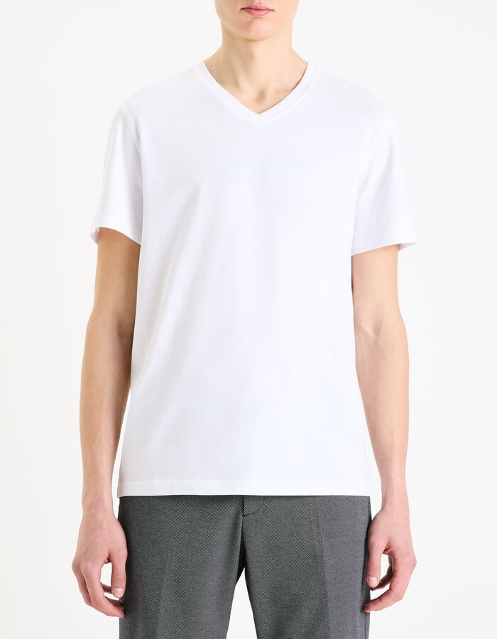 Celio T-shirt Straight Col V 100% Coton - Blanc
