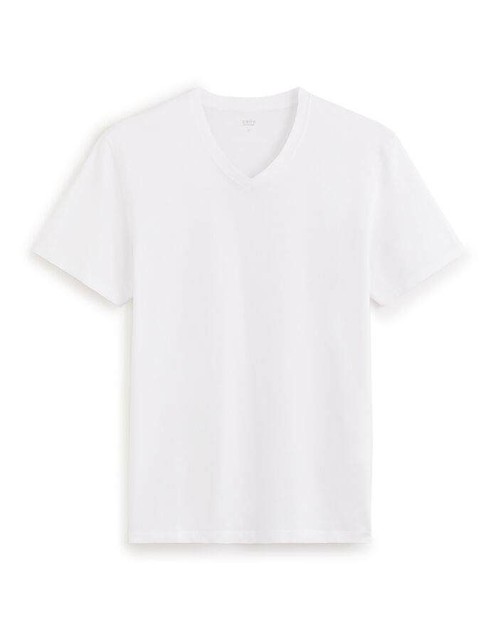 celio T-shirt straight col V 100% coton - blanc