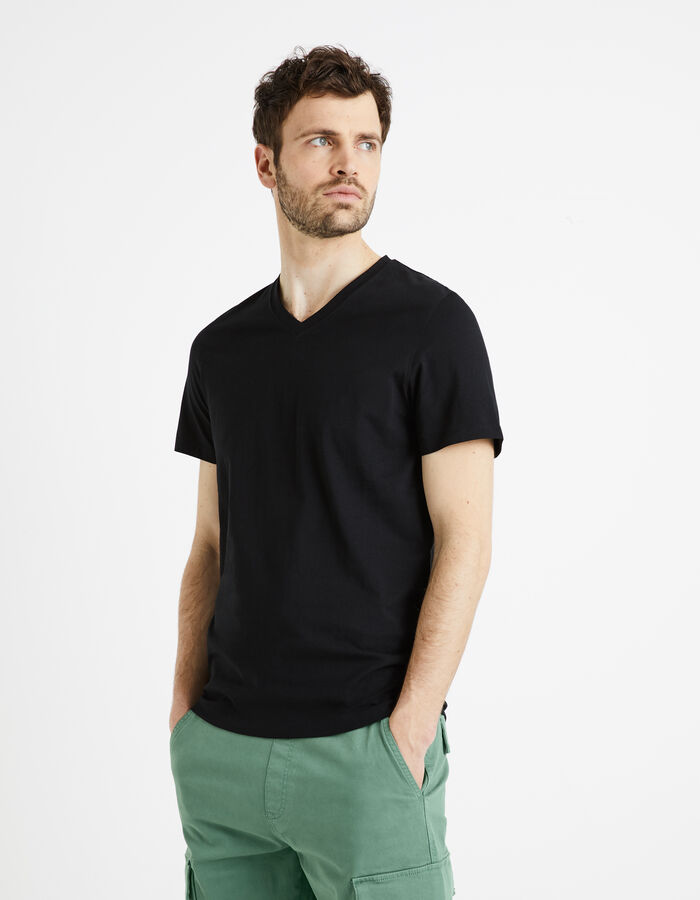 Celio T-shirt Straight Col V 100% Coton - Noir