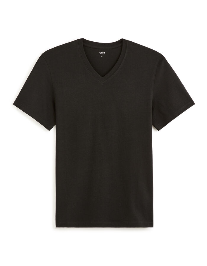 celio T-shirt straight col V 100% coton - noir