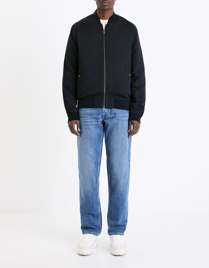 Celio Veste Col Bomber Lin Mélangé - Marine