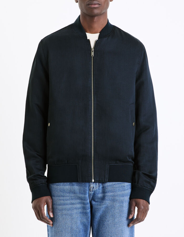 Celio Veste Col Bomber Lin Mélangé - Marine