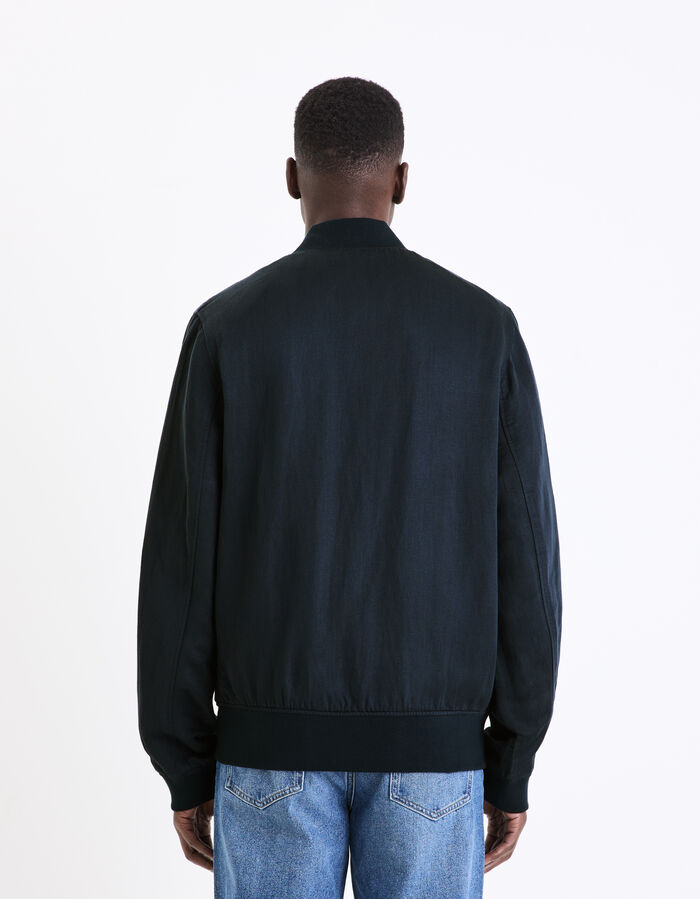 Celio Veste Col Bomber Lin Mélangé - Marine