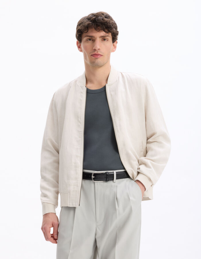 Celio Veste Col Bomber Lin Mélangé - Naturel