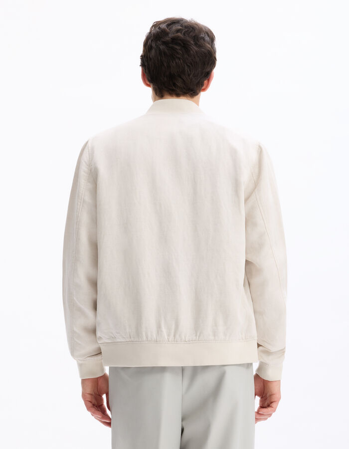 Celio Veste Col Bomber Lin Mélangé - Naturel