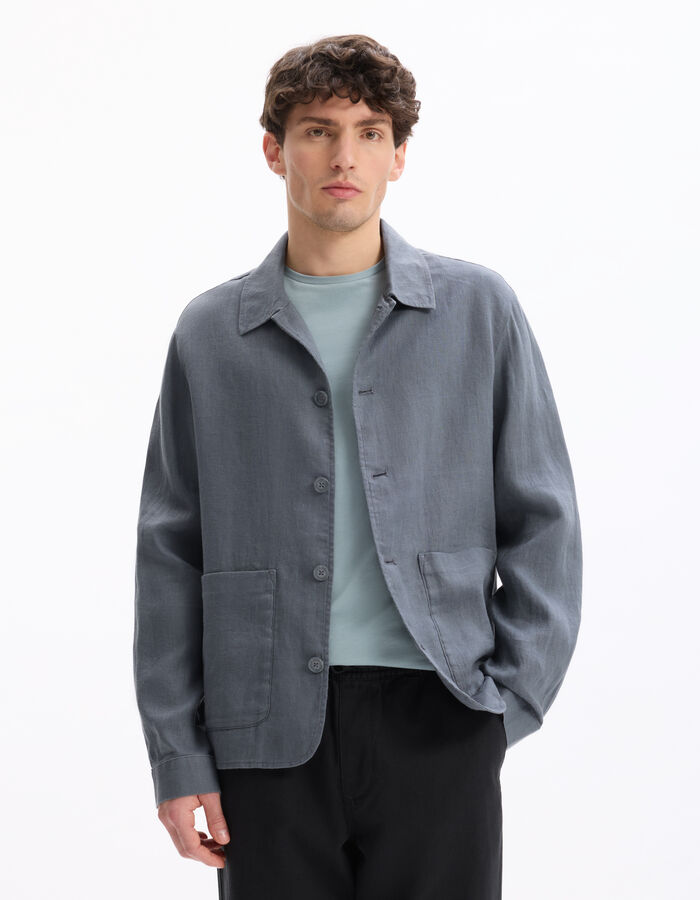 Celio Veste Col Chemise 100% Lin - Anthracite