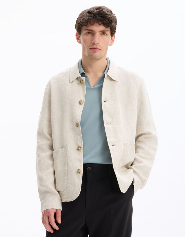 Celio Veste Col Chemise 100% Lin - Naturel