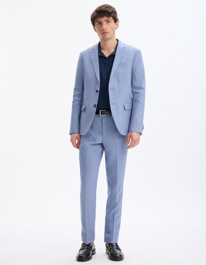 Celio Veste De Costume Slim 100% Lin - Bleu