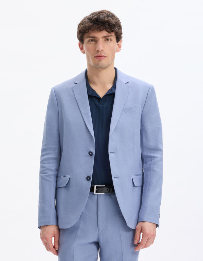 Celio Veste De Costume Slim 100% Lin - Bleu
