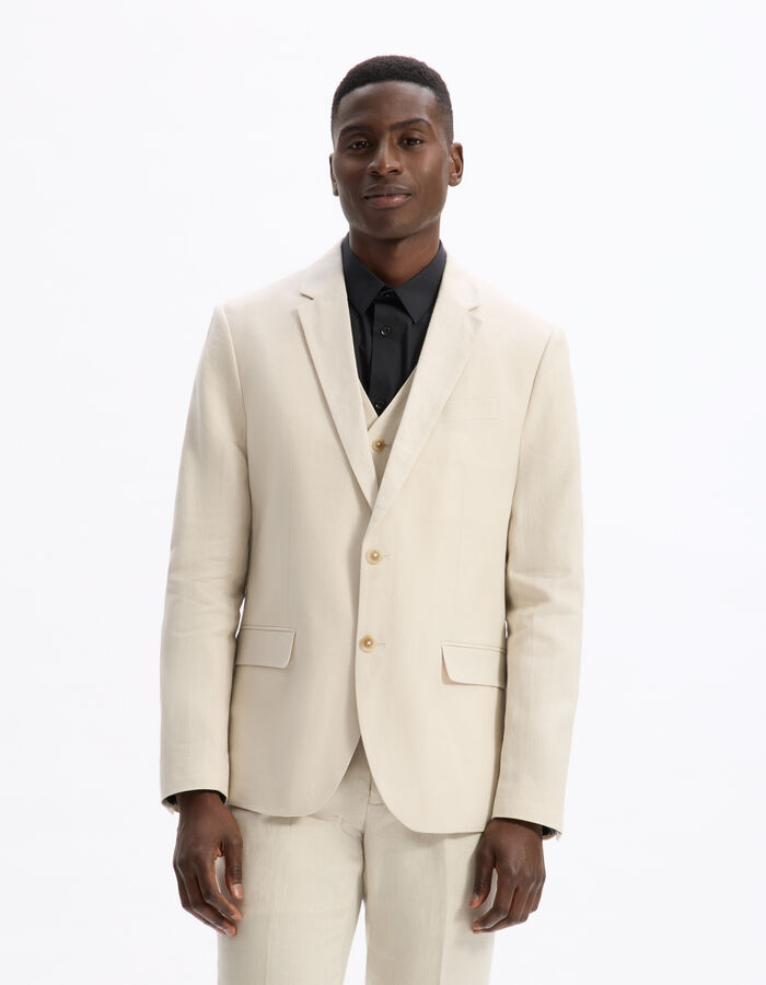 Celio Veste De Costume Slim 100% Lin - Naturel