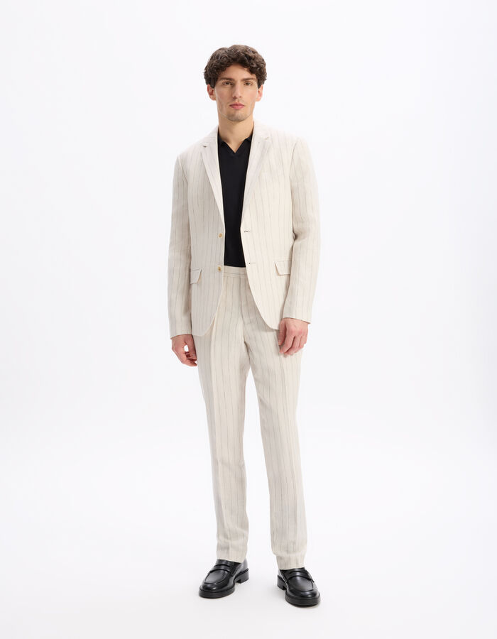 Celio Veste De Costume Slim 100% Lin Rayé - Naturel