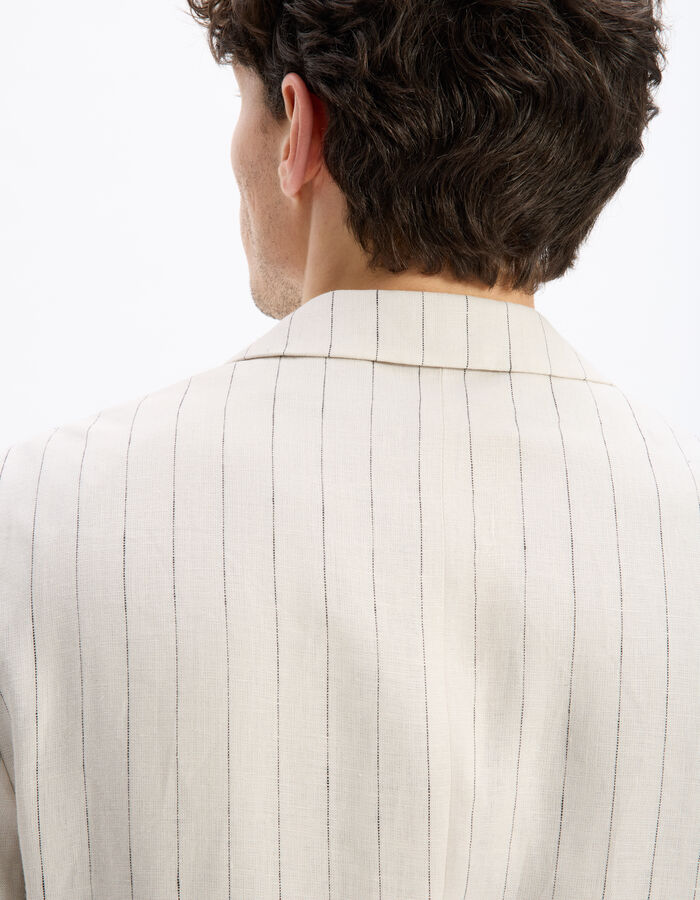 Celio Veste De Costume Slim 100% Lin Rayé - Naturel