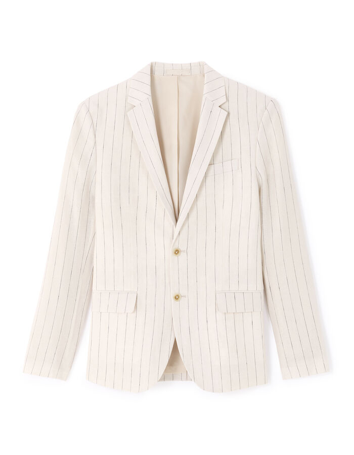 Celio Veste De Costume Slim 100% Lin Rayé - Naturel