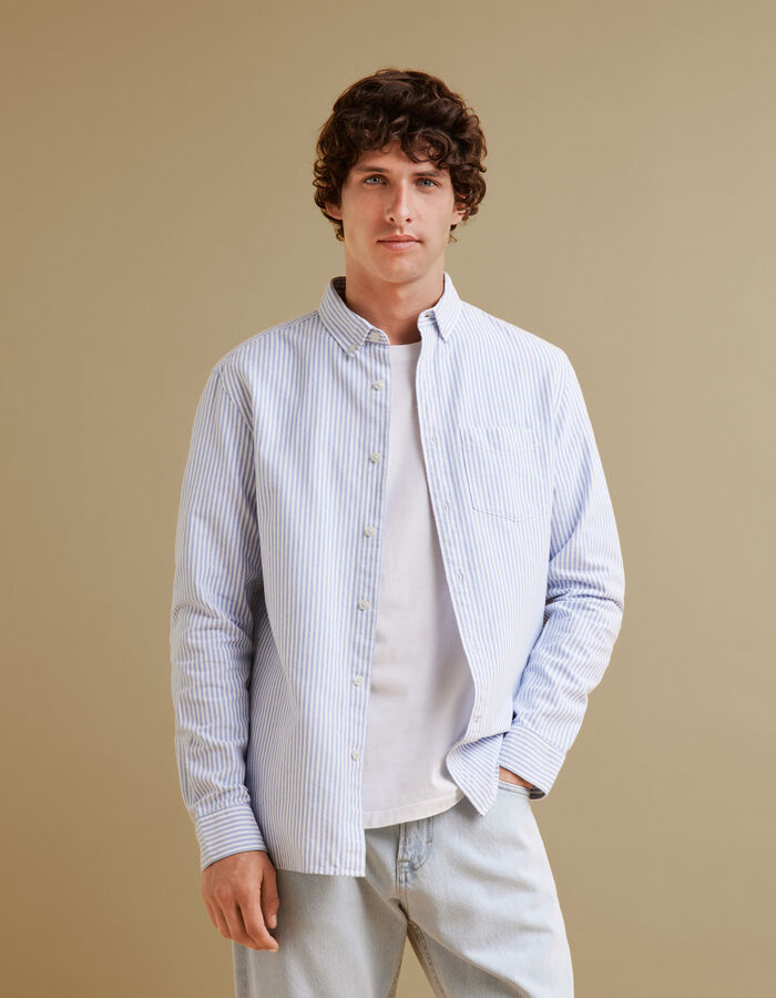 Celio Chemise Regular à Rayures En Coton Oxford - Bleu