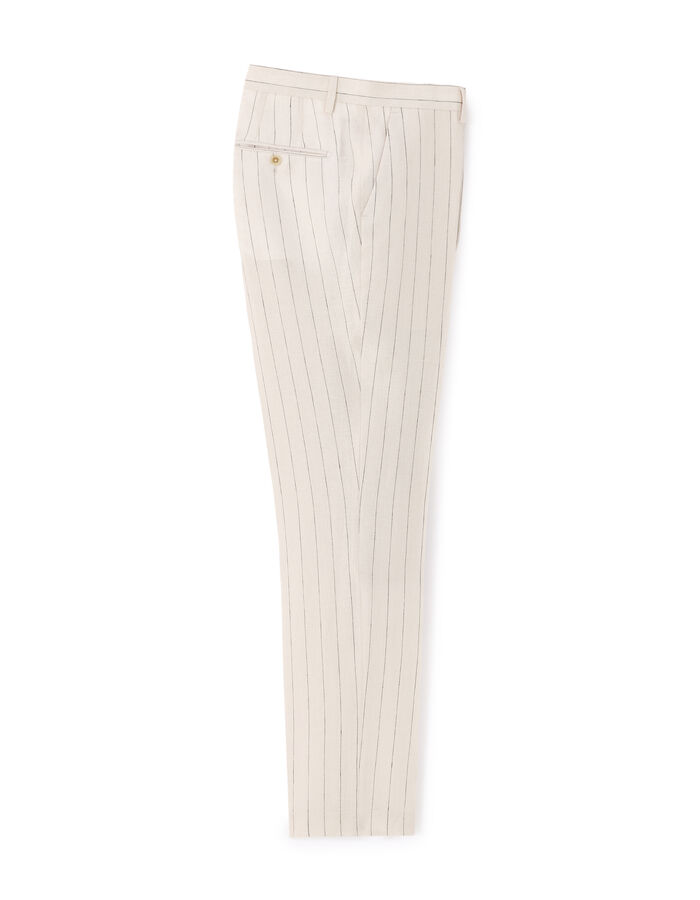 Celio Pantalon De Costume Slim 100% Lin Rayé - Naturel