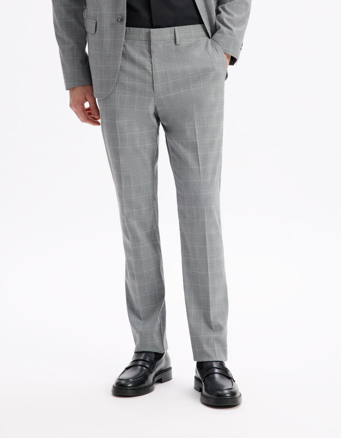 Celio Pantalon De Costume Slim Stretch à Carreaux - Gris