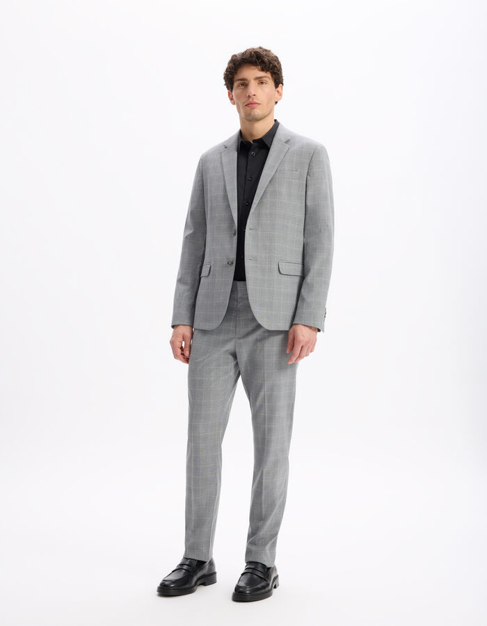 Celio Pantalon De Costume Slim Stretch à Carreaux - Gris