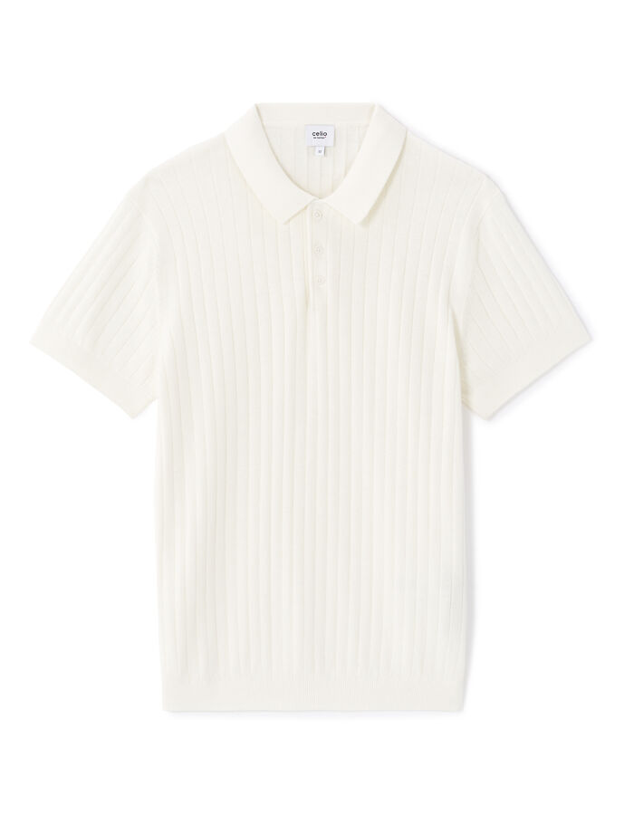 celio Polo regular en maille texturée coton mélangé - écru