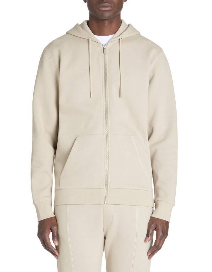 Celio Sweat Zippé à Capuche Regular Coton Mélangé - Beige
